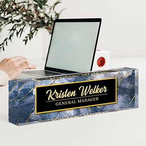 Desk Name Plate Personalized, Custom Name Plates for Desks, Personalized Acrylic Name Plate for Desk, Employee Appreciation Gifts, Office Gifts for Coworkers, Social Workers (Indigo/Gold Coast) - Image 3