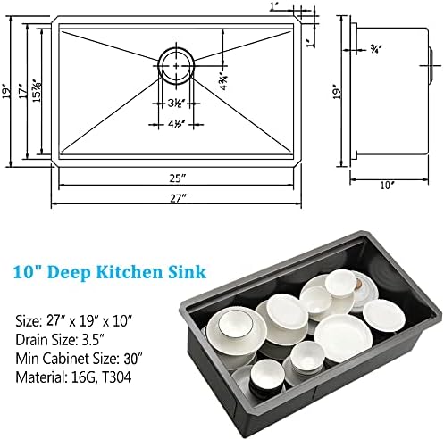 27 Inch Black Undermount Stainless Steel Kitchen Sink - Image 7