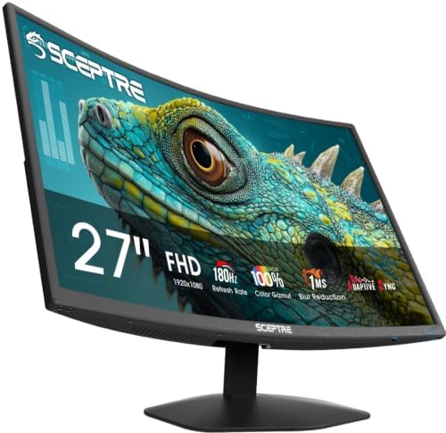 New! Sceptre Curved 27-inch Prime Gaming Monitor DisplayPort x2 180Hz HDMI x2 180Hz 1500R 1ms Build-in Speakers, Machine Black 2027 (C275B-FW180T Series) by SceptreInc