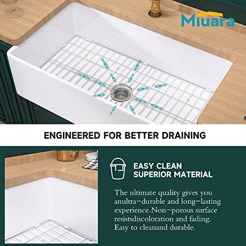 Miuara Farmhouse Sink 36 x 20 Inch White Fireclay Apron Front Kitchen Sink - Image 6