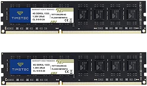 Timetec 8GB KIT(2x4GB) DDR3 / DDR3L 1333MHz PC3-10600 Non-ECC Unbuffered 1.5V / 1.35V CL9 2Rx8 Low Density Dual Rank 240 Pin UDIMM Desktop PC Computer Memory RAM Module Upgrade (8GB KIT(2x4GB)) by Timetec
