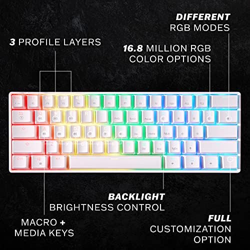 HK Gaming GK61 Mechanical Gaming Keyboard - 61 Keys Multi Color RGB Illuminated LED Backlit Wired Programmable for PC/Mac Gamer (Gateron Optical Black, White) - Image 2