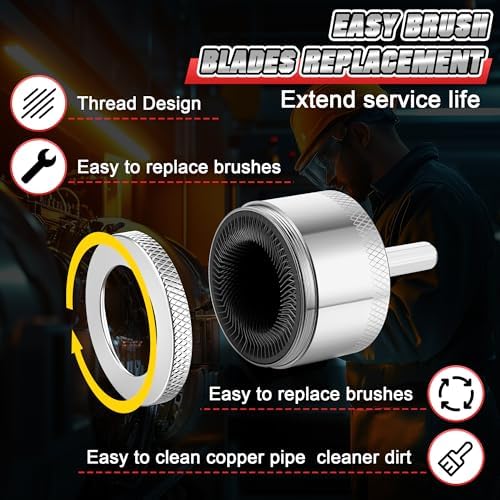 1/2"&3/4" Copper Pipe Cleaner for Drill with 1/4" Hex Shank & Brush Blades & Metal Pipe Cleaning Brush, Tube Thread Cleaner, Plumbing Tools for Plumber Removing Rust, HVAC Stain Removal(2 Piece) - Image 4
