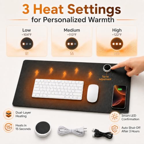 Heated Desk Pad Mouse Mat - Keyword Hand Warmer for Office Desktop, Black - Image 3