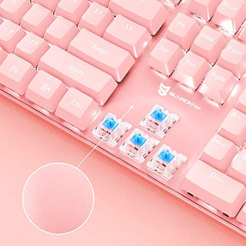 Merdia Full Size Wired Mechanical Gaming Pink Keyboard | Blue Switch 104 Keys US Layout Full Size Pink PC Gaming Keyboards | Hot Swappable LED Backlit Light Up Wired Mechanical Computer Keyboards - Image 2