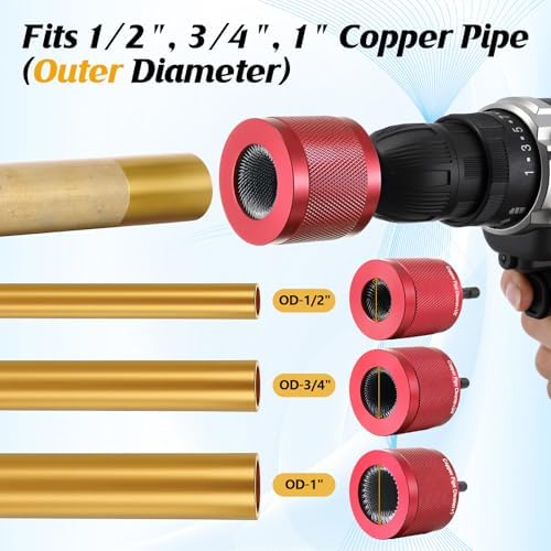 Copper Pipe Cleaner for Drill Set, 1/2", 3/4'', 1", Red - Image 2