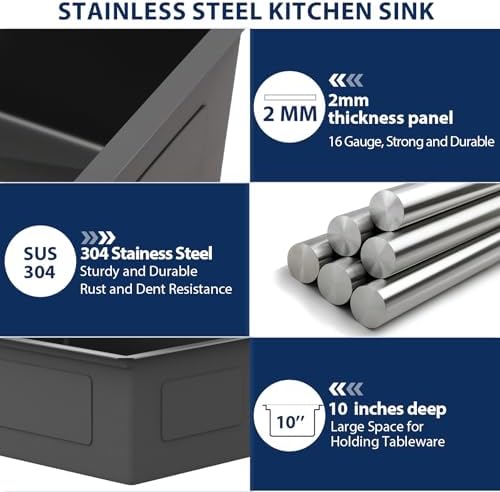Lordear 25 Inch Black Kitchen Sink Undermount Kitchen Sink Workstation 25x19x10 Gunmetal Black 16 Gauge Stainless Steel Single Bowl - Image 5