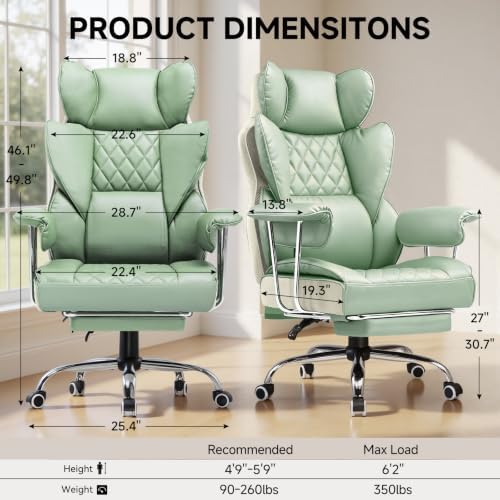 COMHOMA Big and Tall Office Chair, High Back Leather Gaming Chair with Footrest, Executive Ergonomic Office Chairs with Pocket Spring Lumbar Support and with Outward Fixed Soft Armrests - Image 3