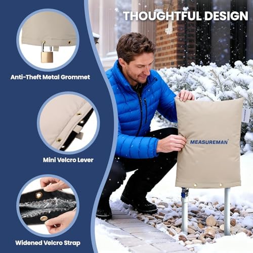 MEASUREMAN Backflow Preventer Insulation Cover 14.3" W x 18.3" H Extra-Thick Sprinkler Valve Pouch Pump Cover for Freeze Protection Thickened Aluminum Foil Layer - Image 5