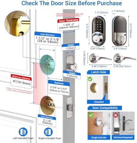 Veise RZ07B Fingerprint Smart Lock with 2 Lever Handle Set, Satin Nickel - Image 6
