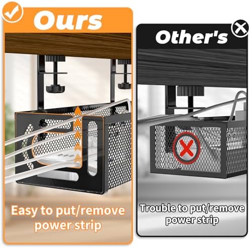 Under Desk Cable Management Tray, 15.7'' No Drill Steel Desk Cable Organizers, Wire Management Tray Cable Management Rack (2 Packs-Black) - Image 2