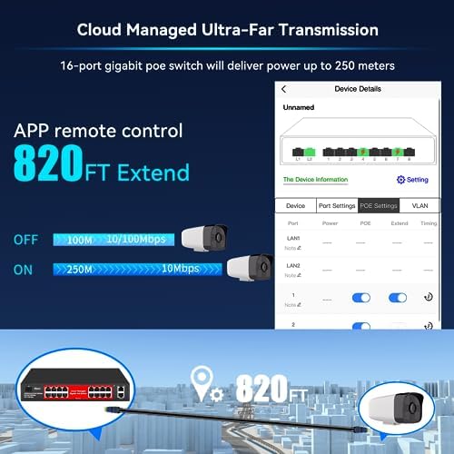 STEAMEMO 16 Port Gigabit PoE Switch, Smart Managed Gigabit Ethernet Switch, 16 PoE+ Ports@240W, Plug and Play, Vlan, Fanless, Desktop or Rackmount, Overload Protection w/ Port - Image 4
