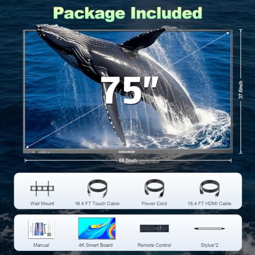 COOLHOOD 75" Smart Board, 4K UHD Touchscreen Interactive Digital Whiteboard Display, Electronic All-in-One Computer for Classroom Office Home Business w/Open App Ecosystem (Board & Wall Mount Only) - Image 5