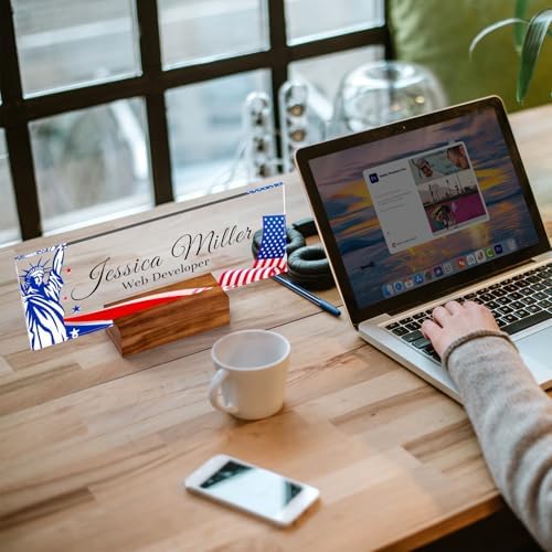 Personalized Acrylic Desk Name Plate with Walnut Wood Base - Image 3