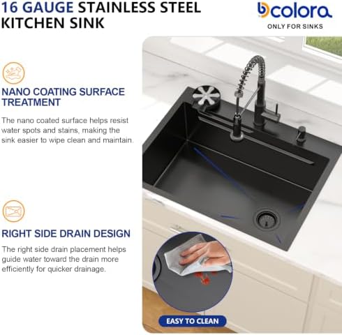 Dcolora 28"x21.2" Matte Black Drop In Kitchen Sink Workstation with Faucet - Image 4