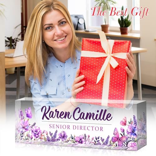 Custom Office Name Plate for Desk - Name Plate Personalized Gifts for Coworkers, Boss, Teacher, Social Worker - Acrylic Office Desk Decor for Women Men - Employee Appreciation Gifts (pink purple) - Image 3