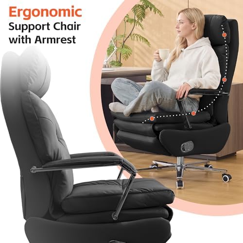 HUBSON 360° Swivel Big and Tall Executive Office Chairs, Faux Leather Black - Image 4