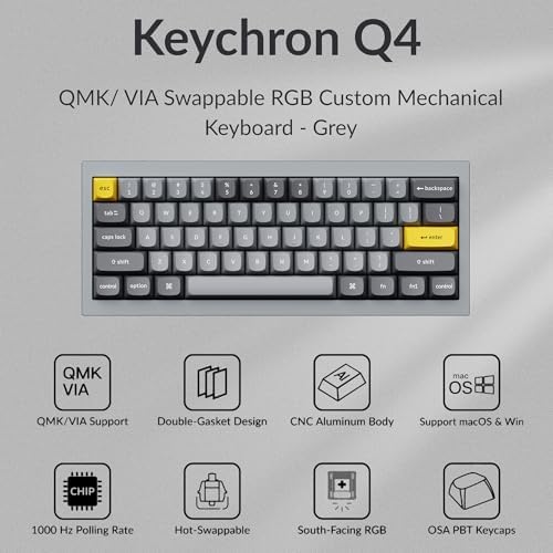 Keychron Q4 Wired Custom Mechanical Keyboard, 60% Layout QMK/VIA Programmable Macro with Hot-swappable Gateron G Pro Brown Switch Double Gasket Compatible with Mac Windows Linux - Grey - Image 2