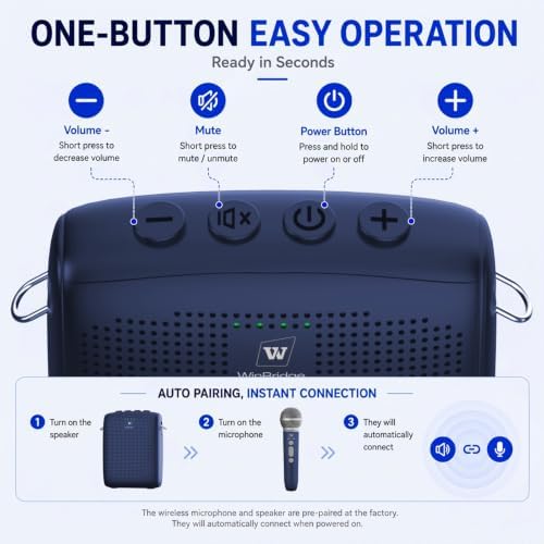 WinBridge Voice Amplifier with Wireless Mic for Teachers Blue WB009 - Image 4