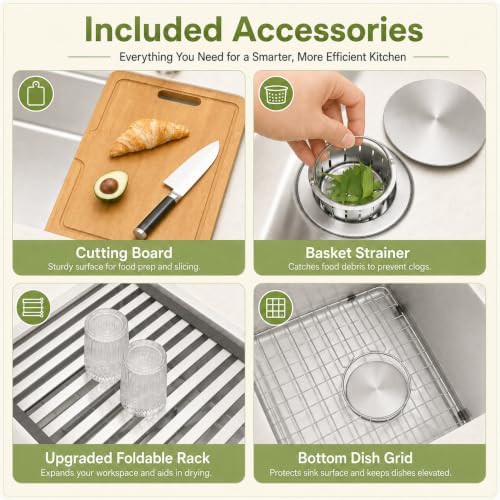23" X 18" Undermount Kitchen Sink Offset Drain with Workstation - Image 6