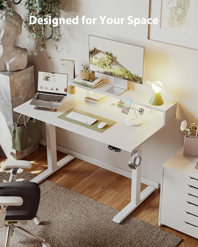 Agilestic 48 * 24 Inch Electric Standing Desk with Shelf & Led, White - Image 4