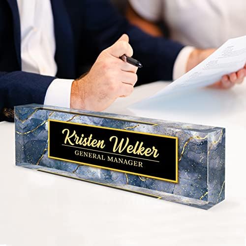 Desk Name Plate Personalized, Custom Name Plates for Desks, Personalized Acrylic Name Plate for Desk, Employee Appreciation Gifts, Office Gifts for Coworkers, Social Workers (Indigo/Gold Coast) - Image 2