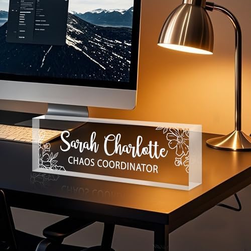 Custom Name Plate for Desk, Personalized Desk Name Plate on Clear Acrylic Glass, Appreciation Gifts for Teacher Employee Boss Coworkers Nurse, Office Desk Accessories for Women Men (Engraved Bloom) - Image 5