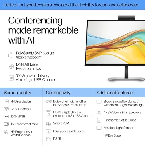 HP Series 5 Pro 24" FHD USB-C Conferencing Monitor, 5MP Popup Webcam 2-Pack - Image 5