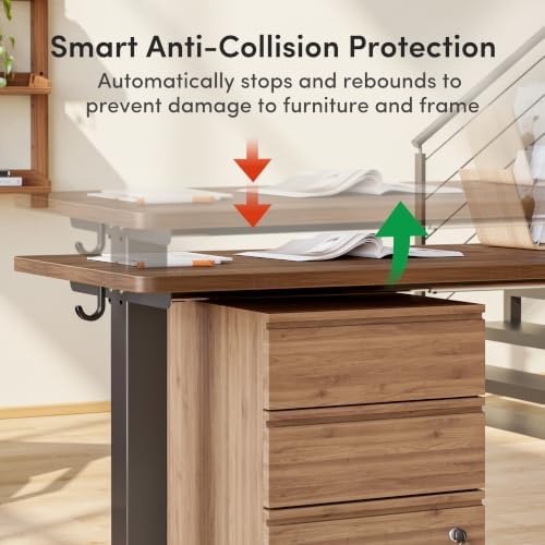 FEZIBO 63" x 55" L-Shaped Standing Desk - Adjustable Corner Desk L Shape, L-Shaped Adjustable Desk with Splice Board, L Shape Standing Desk, Black Walnut - Image 5