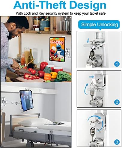 iPad Wall Mount, Anti-Theft Tablet Wall Holder with Security Lock & Key - Heavy Duty 360° Swivel Arm for 9–14" iPad Pro, Air, Galaxy Tab for Kiosk, POS, Restaurant, Retail & Business Displays - Image 3
