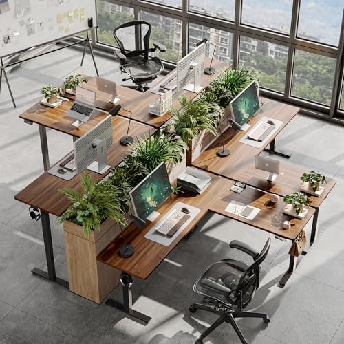 TIQLAB 75 x 61 inch L Shaped Standing Desk Adjustable Height, Electric Corner Standing Desk, Sit Stand Computer Table with Splice Board, Black Walnut - Image 4