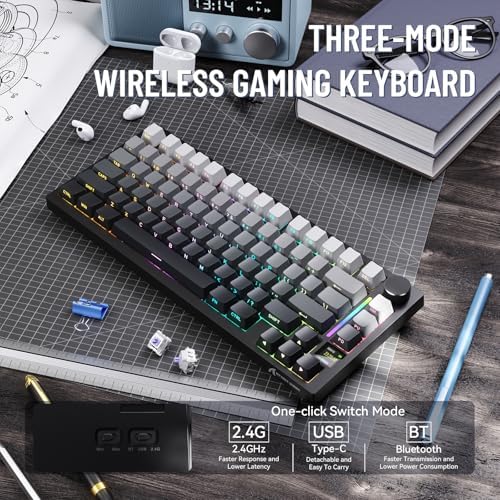 ATTACK SHARK X820 Ultra Wireless Mechanical Keyboard with TFT Smart Display&Knob,75% Bluetooth/2.4GHz/USB-C Wired Gaming Keyboard,Gasket-Mounted Linear Switch with Coiled Cable,for Win/Mac-Moonlit - Image 2