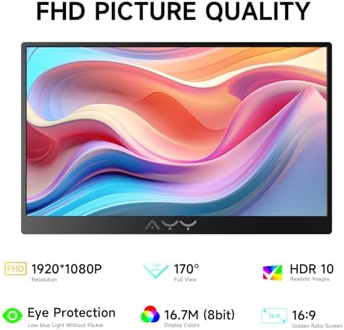 AYY Portable Monitor for Laptop 15 Inch, FHD 1080P USB-C HDMI Travel Monitor External for Computer, Second Display HDR IPS Gaming Monitor Extender for PC MAC Phone PS4/5 Xbox Switch, Built-in Speakers - Image 2