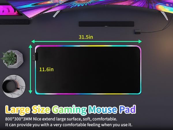 RGB Gaming Mouse Pad-14 Light Modes, Extended Soft LED Mouse Pad, Anti-Slip Rubber Base, Computer Keyboard Large Mousepad Mat, Waterproof Mousepads (25.6 * 11.6 Inch) - Image 4