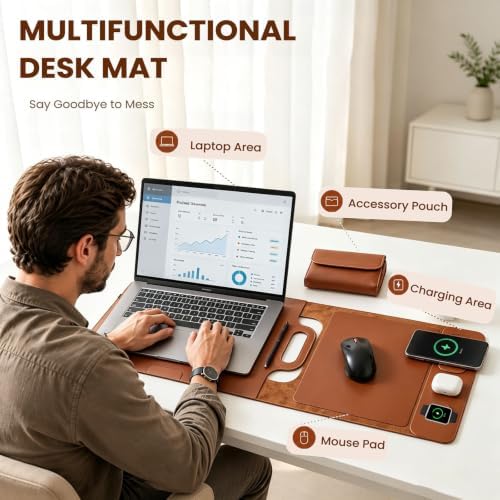 Wireless Charging Laptop Bag for 16-Inch Laptops, Foldable Desk Mat, Brown - Image 3