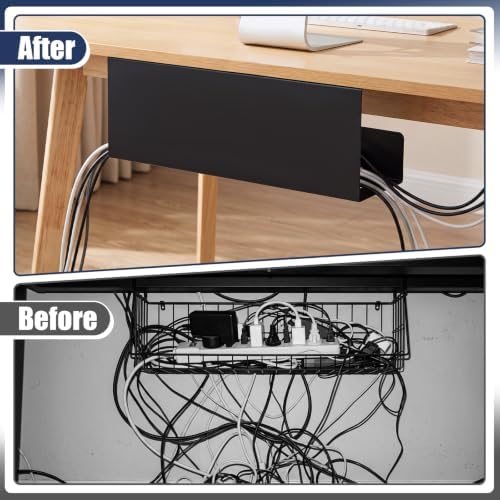 2 Pack Under Desk Cable Management Tray,Hold 11 lbs, 16 x 6 x 6 Inch, Black - Image 4