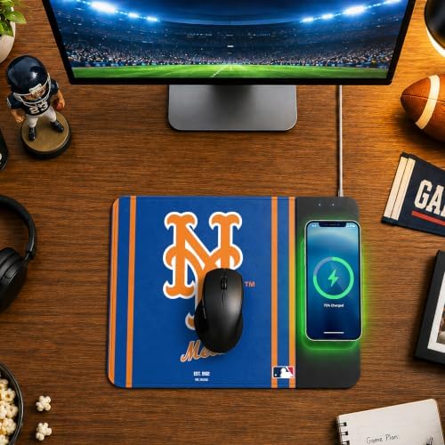 SOAR MLB Official Established Primary Logo Wordmark Home Office Wireless Charging Mouse Pad Mat 11.8" x 8.6" (New York Mets) - Image 3