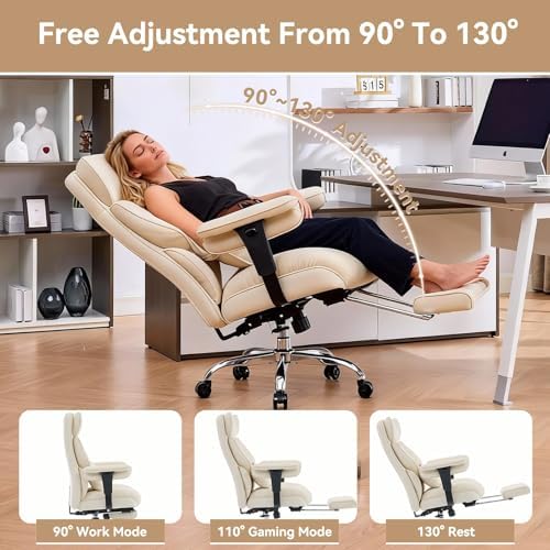 Efomao Executive Office Chair, Beige Fabric Big and Tall Desk Chair - Image 5