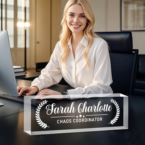 Custom Name Plate for Desk, Personalized Desk Name Plate on Clear Acrylic Glass, Appreciation Gifts for Teacher Employee Boss Coworkers Nurse, Office Desk Accessories for Women Men (Engraved Honor) - Image 2