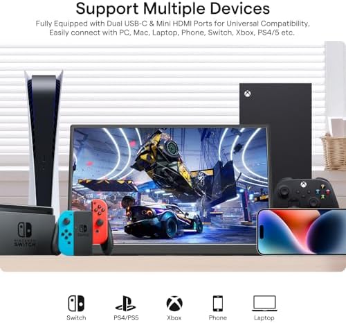 Yxk Portable Monitor 14 Inch 1200P 60Hz IPS HDR Ultra-Slim Travel Monitor with Dual Speakers USB-C HDMI Second Screen for Laptop PC Mac Phone Xbox PS4/5 Switch, VESA Kickstand, Zero Frame Gaming - Image 6