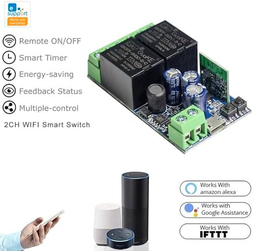 Ewelink WiFi Wireless Smart Relay Module USB 5v 2 Channel Momentary Toggle Latching 7V-48V Remote Switch Transmitter for Access Control, Garage Door,Home Automation, Compatible with Alexa Google Home - Image 4