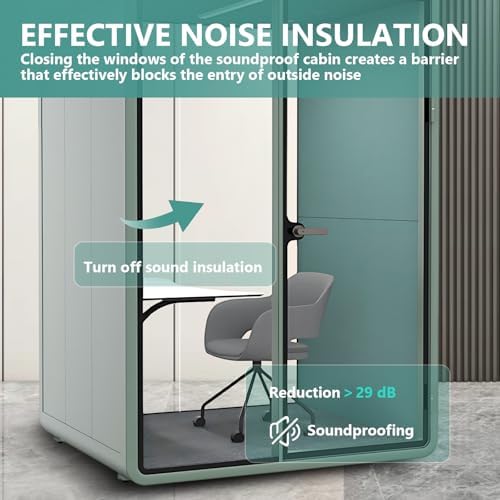 Office Sound Booth with Audio Privacy - Soundproof Recording Booth Includes Green Frame with Curved Corners,Soundproof Room with Light,Steel Plate Structure for Study (62.99IN) - Image 3