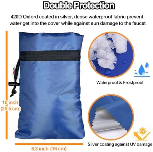 Enlarge Outdoor Faucet Cover for Winter Freeze Protection, 3M Thinsulate, 10”H x 6.3”W Hose Bib Covers for Wall Taps Outside, Waterproof & Frost Free Insulated Spigot Cover, 4 Pcs Faucet Socks - Blue - Image 4