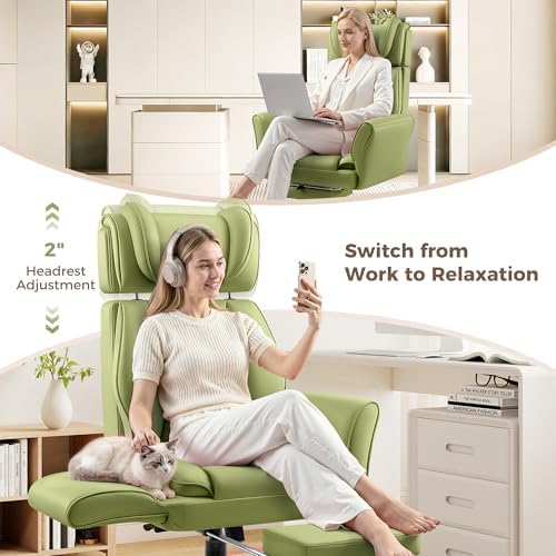 Big and Tall Office Chair, Flip Armrests for Pets & Cross Legged Sitting, Ergonomic Leather Executive Desk Chair with Foot Rest, High-Back Reclining Computer Chairs for Home Office Gaming, Green - Image 5