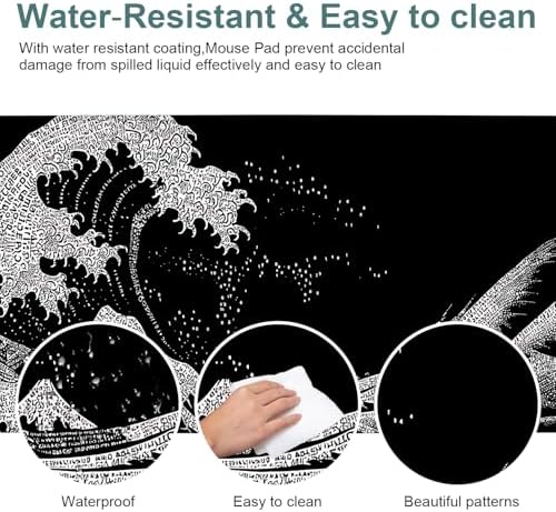 Black Waves Gaming Mouse Pad 31.5"x11.8" Large Extended Pad Desk Mat Anti-Slip Rubber Base & Durable Stitched Edges for Gamers Smooth Mouse Pad Writing Surface for Desk Office/Home - Image 5