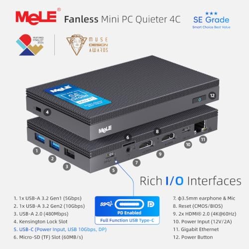 MeLE SE Grade Quieter 4C Fanless Mini PC N100 (up to 3.4GHz 8GB 128GB - Image 5