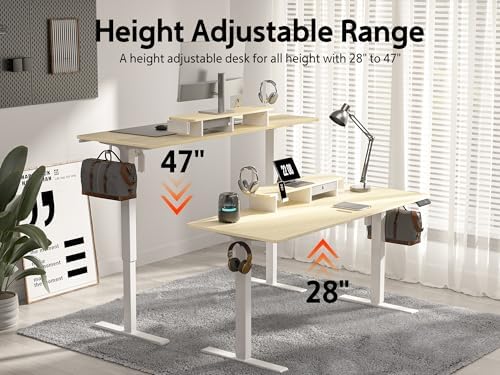 WALKINGDESK 63x24 Inches Electric Standing Desk with Drawer and Monitor Stand, Height Adjustable Sit to Stand up Desk for Home Office, Ergonomic Computer Table with Phone Holder, 3 Hooks, Oak - Image 4