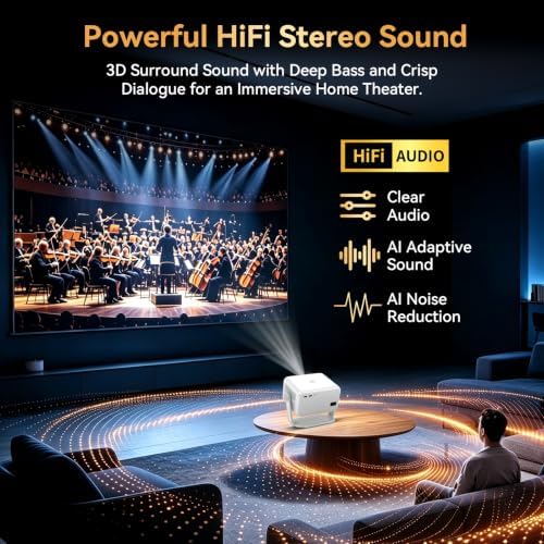 Outdoor Projector with Netflix Built-in, 4K Support Smart Projector 3500 Brightness with WiFi and Bluetooth, Auto Focus & Keystone, 360°Rotatable Stand Portable Movie Projectors for Home Theater - Image 5