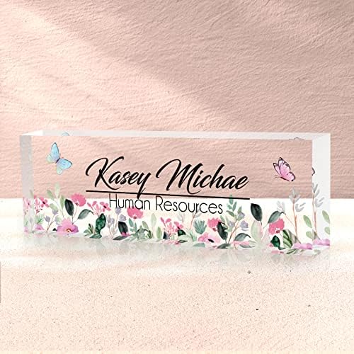 SalaGraphics Desk Name Plate Personalized, Custom for Desk, Office Decor Women Men, Acrylic Accessories, Gifts Coworkers Boss Teacher, Employee Appreciation (Flowers B) 8”(L)x2.5(W) by SalaGraphics