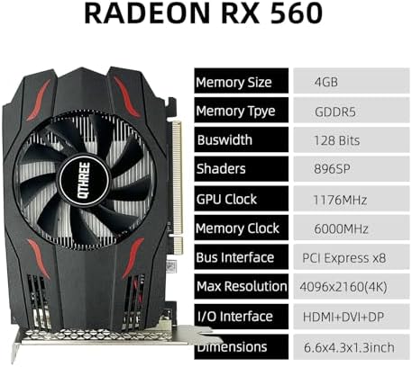 QTHREE Radeon RX 560 4GB GDDR5 Video Graphics Card GPU,128 Bit,DVI,HDMI,DP - Image 2